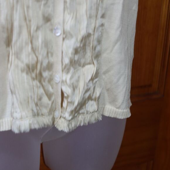 Calvin Klein Cream Pleated Yolk 100% Silk Button Down Tank Top M - Picture 8 of 13